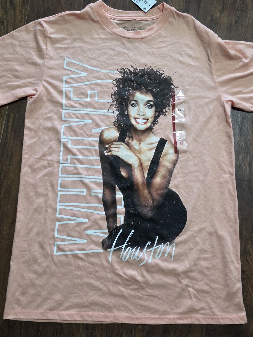 Whitney Houston Women's T-shirt, XS, Coral Pink, Graphic T-Shirt.